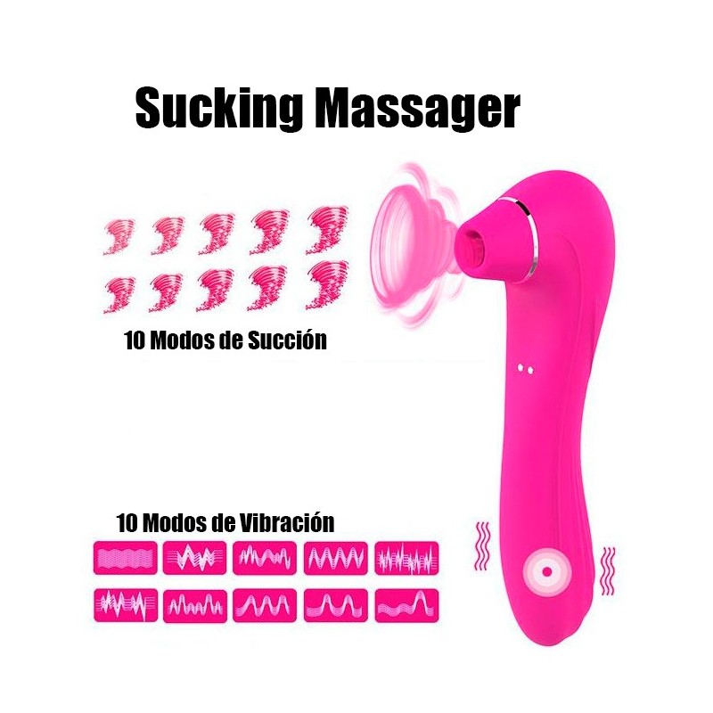Succionador de Clítoris y Vibrador Recargable Sucking Massager Rosa